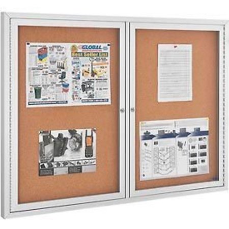 GLOBAL INDUSTRIAL Enclosed Bulletin Board - Cork - Aluminum Frame - 48in x 36in - 2 Door 695482